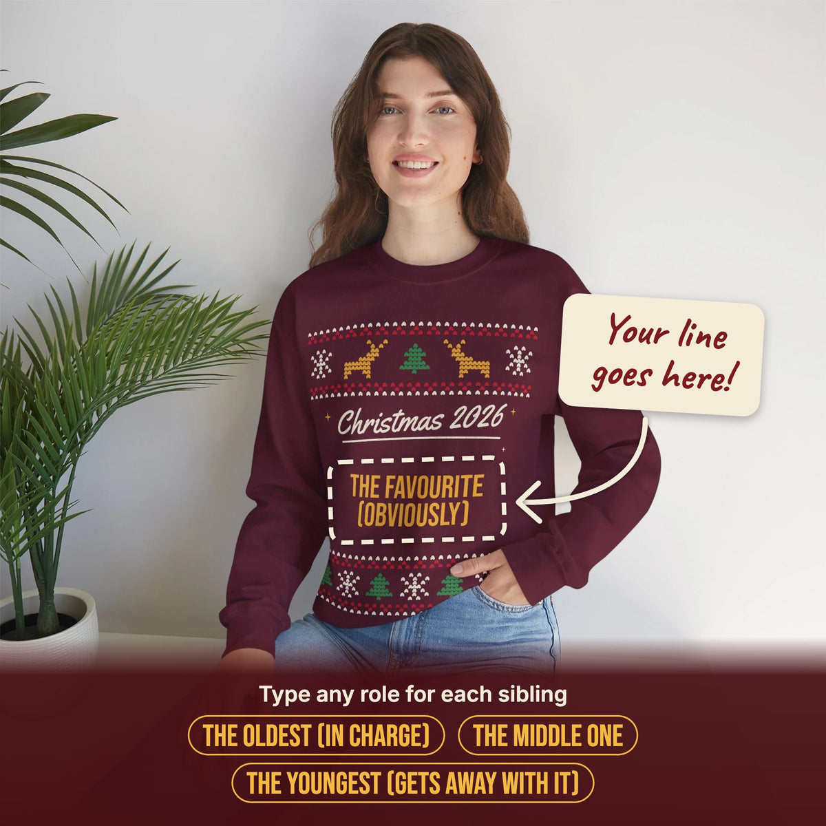 Personalised Christmas jumper showing where your own line goes